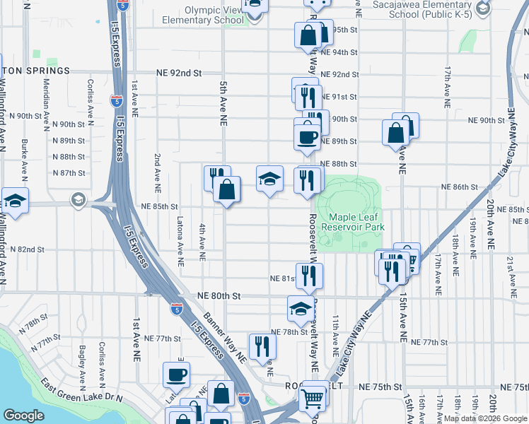 map of restaurants, bars, coffee shops, grocery stores, and more near 8315 8th Avenue Northeast in Seattle