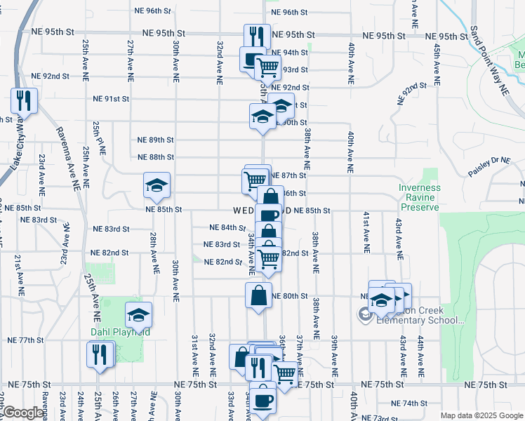 map of restaurants, bars, coffee shops, grocery stores, and more near in Seattle