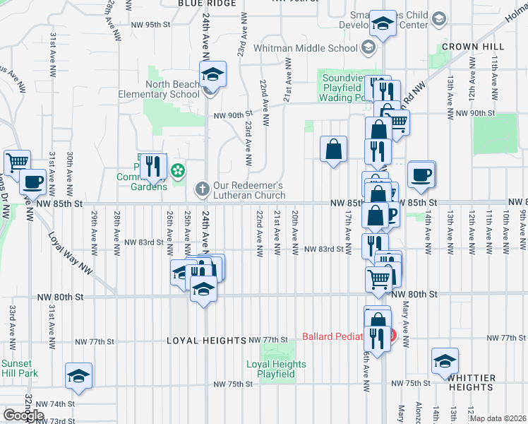 map of restaurants, bars, coffee shops, grocery stores, and more near 8352 22nd Avenue Northwest in Seattle