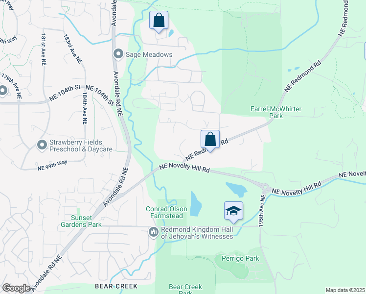 map of restaurants, bars, coffee shops, grocery stores, and more near 18925 Northeast 103rd Street in Redmond