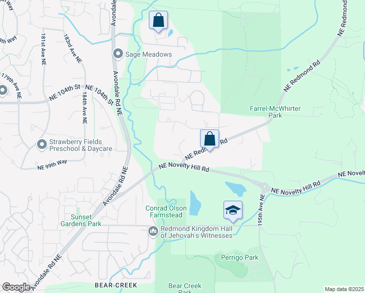 map of restaurants, bars, coffee shops, grocery stores, and more near 18925 Northeast 103rd Street in Redmond