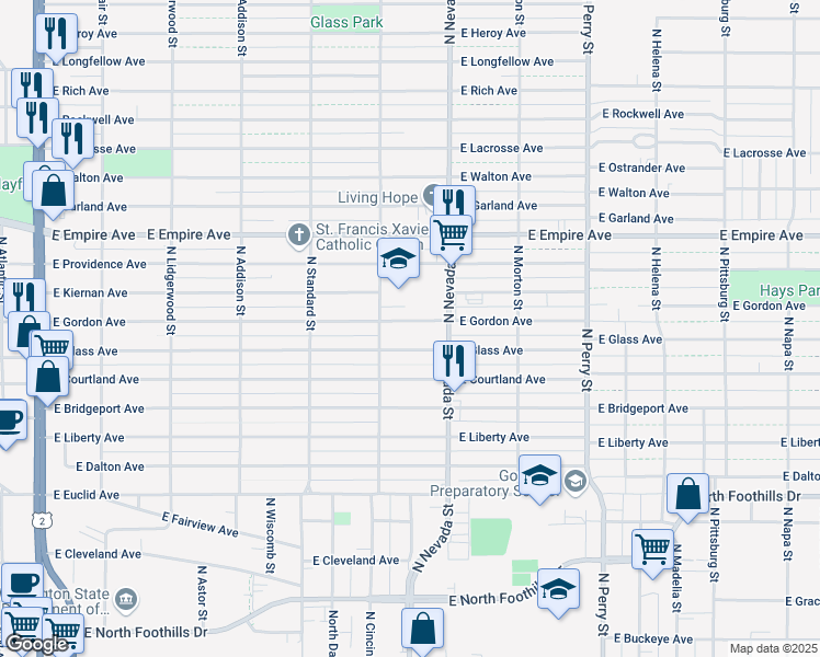 map of restaurants, bars, coffee shops, grocery stores, and more near 913 East Gordon Avenue in Spokane