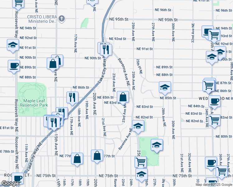 map of restaurants, bars, coffee shops, grocery stores, and more near 8540 23rd Avenue Northeast in Seattle