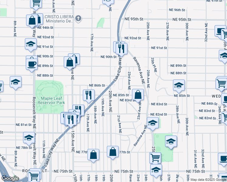 map of restaurants, bars, coffee shops, grocery stores, and more near 8512 Lake City Way Northeast in Seattle