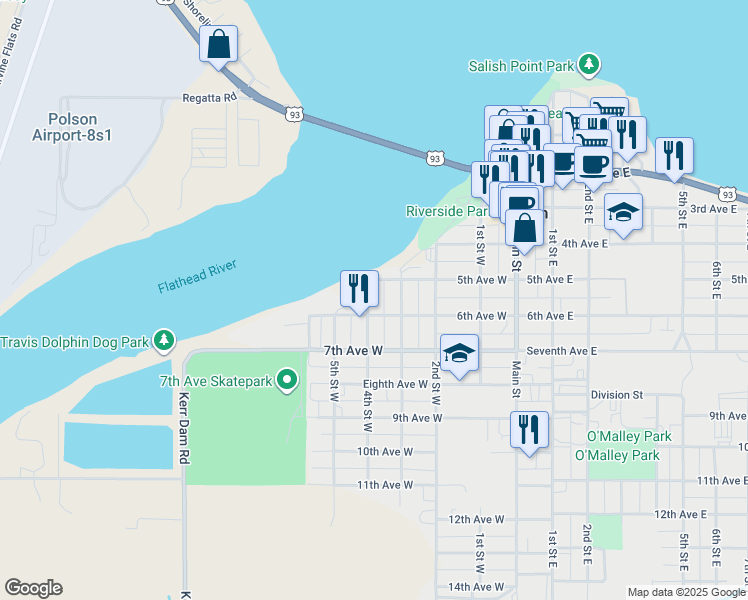 map of restaurants, bars, coffee shops, grocery stores, and more near 309 5th Avenue West in Polson