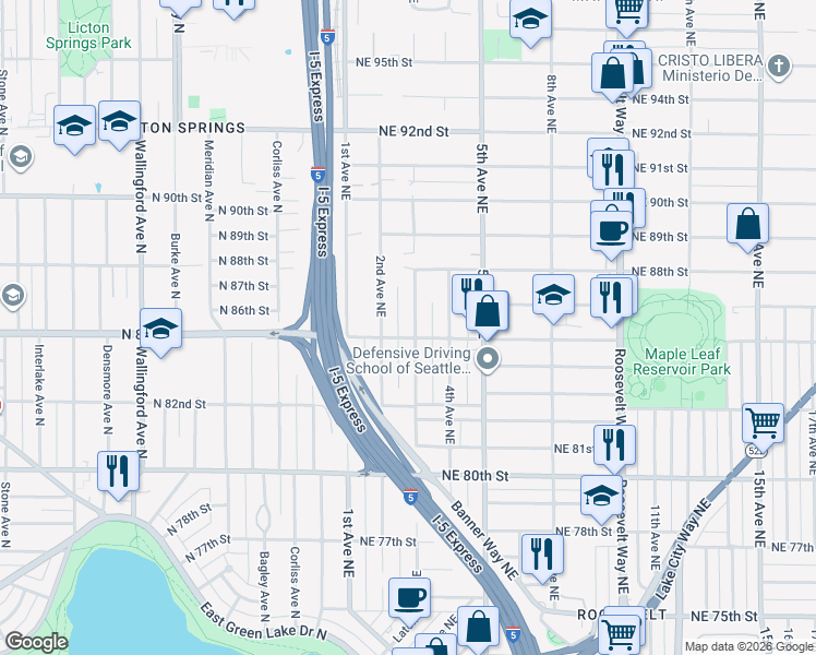 map of restaurants, bars, coffee shops, grocery stores, and more near 8520 2nd Avenue Northeast in Seattle