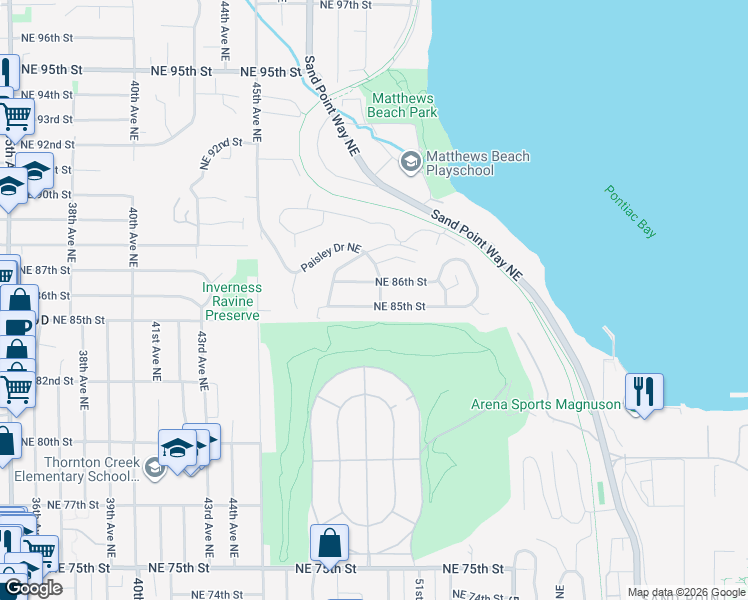 map of restaurants, bars, coffee shops, grocery stores, and more near 4825 Northeast 86th Street in Seattle