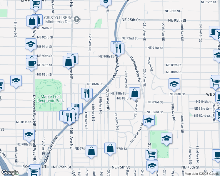 map of restaurants, bars, coffee shops, grocery stores, and more near 8512 20th Avenue Northeast in Seattle