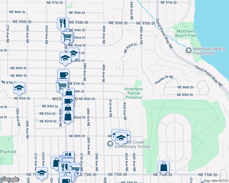 map of restaurants, bars, coffee shops, grocery stores, and more near 4020 Northeast 86th Street in Seattle
