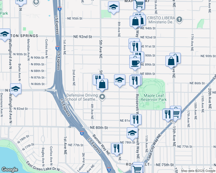map of restaurants, bars, coffee shops, grocery stores, and more near 525 Northeast 86th Street in Seattle