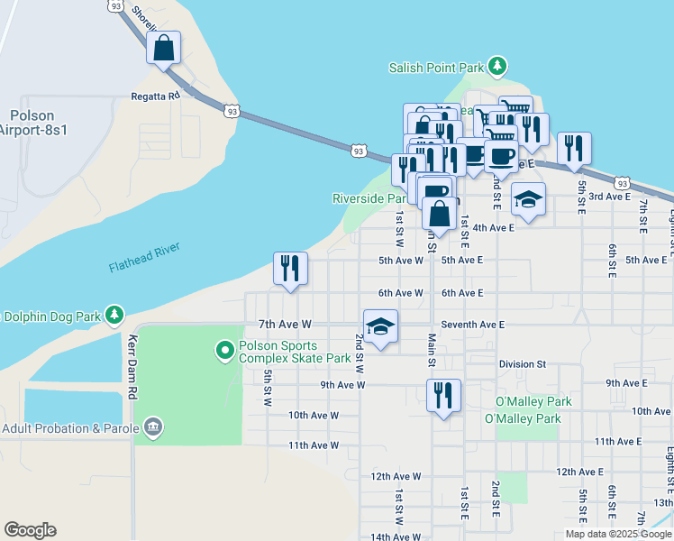map of restaurants, bars, coffee shops, grocery stores, and more near 205 5th Ave W in Polson