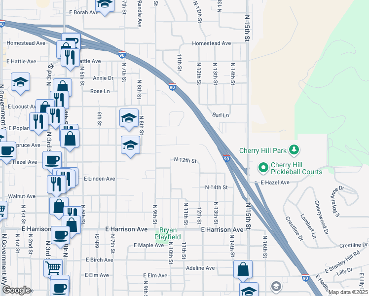 map of restaurants, bars, coffee shops, grocery stores, and more near 950 East Spruce Avenue in Coeur d'Alene