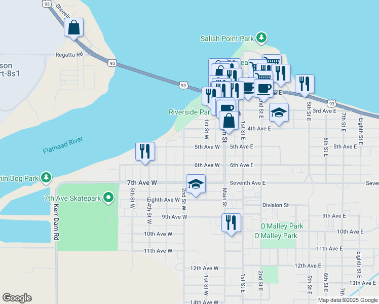 map of restaurants, bars, coffee shops, grocery stores, and more near 113 5th Avenue East in Polson