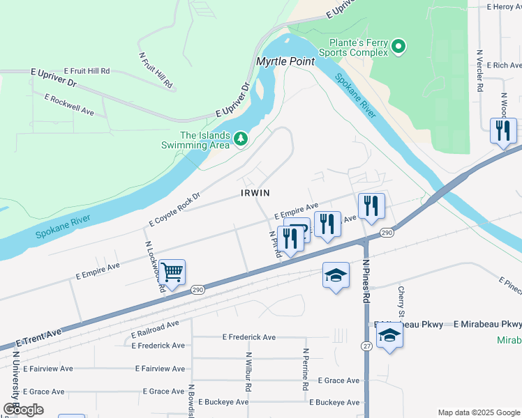 map of restaurants, bars, coffee shops, grocery stores, and more near 11907 East Empire Avenue in Spokane Valley