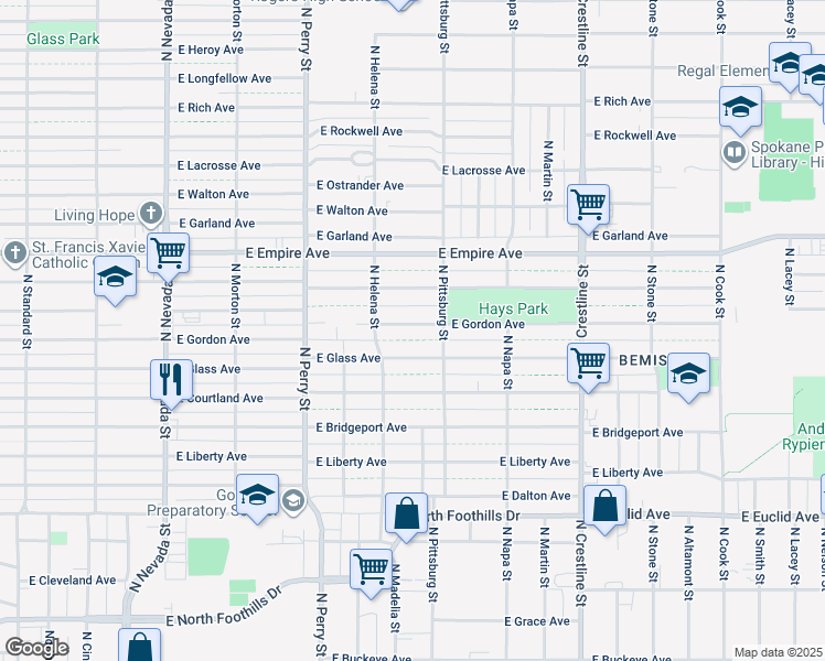 map of restaurants, bars, coffee shops, grocery stores, and more near 1634 East Gordon Avenue in Spokane