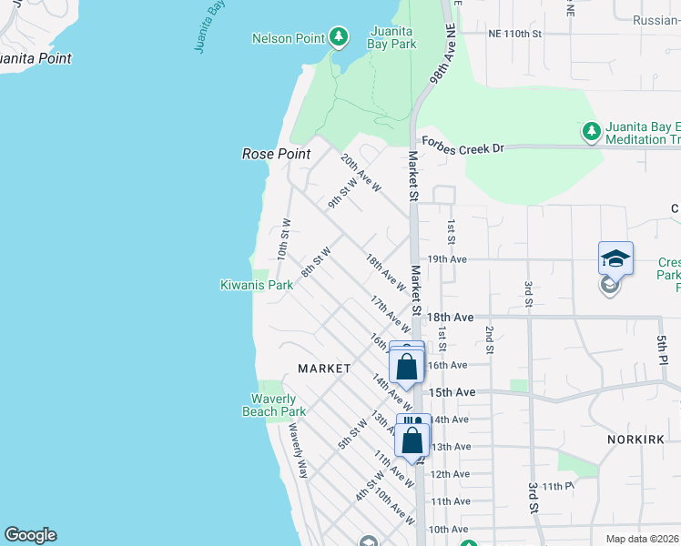 map of restaurants, bars, coffee shops, grocery stores, and more near 745 17th Avenue West in Kirkland
