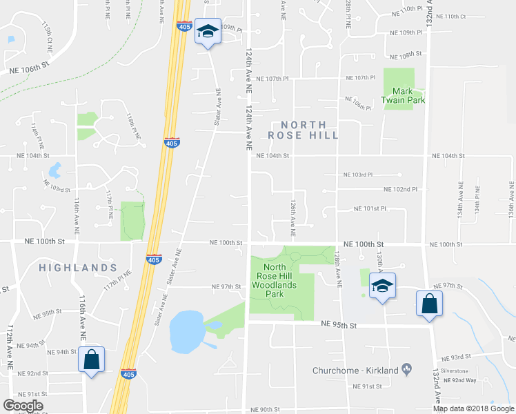 map of restaurants, bars, coffee shops, grocery stores, and more near 10046 124th Avenue Northeast in Kirkland