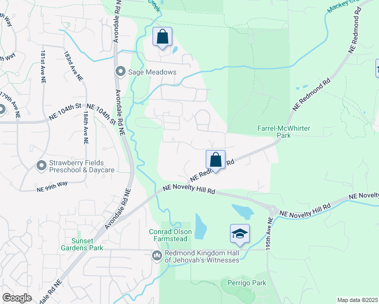 map of restaurants, bars, coffee shops, grocery stores, and more near 18925 Northeast 103rd Street in Redmond
