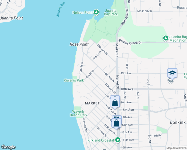 map of restaurants, bars, coffee shops, grocery stores, and more near 745 17th Avenue West in Kirkland