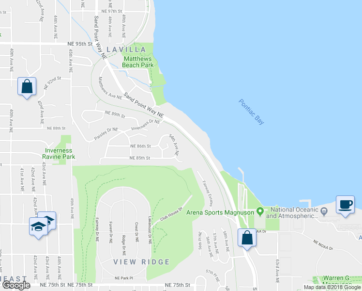 map of restaurants, bars, coffee shops, grocery stores, and more near 8520 54th Avenue Northeast in Seattle