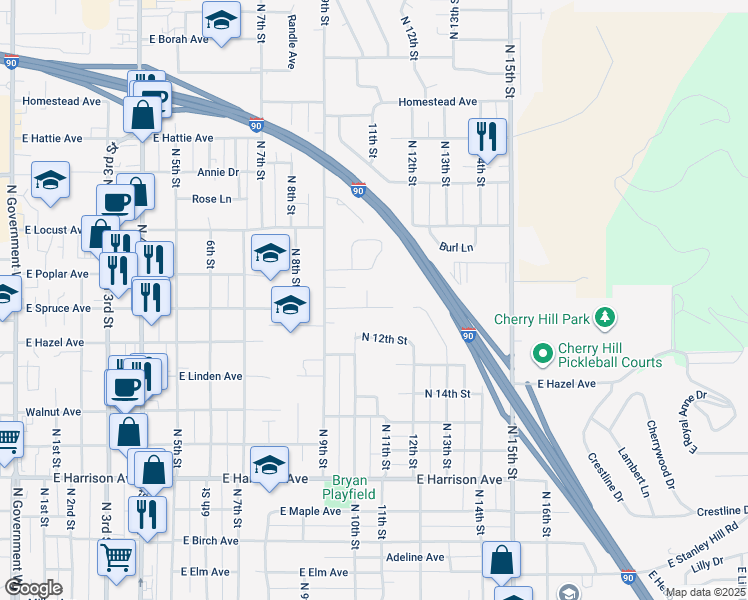 map of restaurants, bars, coffee shops, grocery stores, and more near 950 East Spruce Avenue in Coeur d'Alene