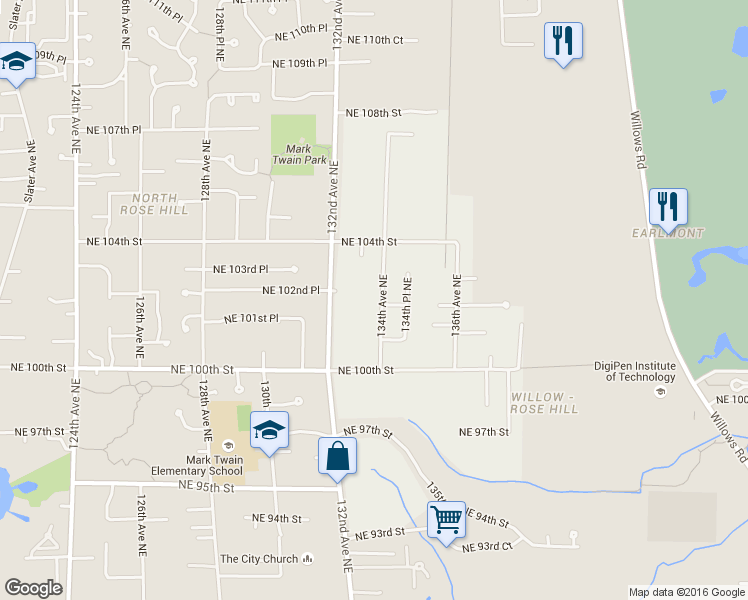 map of restaurants, bars, coffee shops, grocery stores, and more near 10061 134th Avenue Northeast in Kirkland