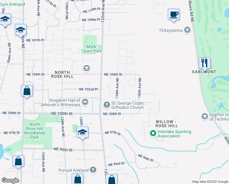 map of restaurants, bars, coffee shops, grocery stores, and more near 10061 134th Avenue Northeast in Kirkland