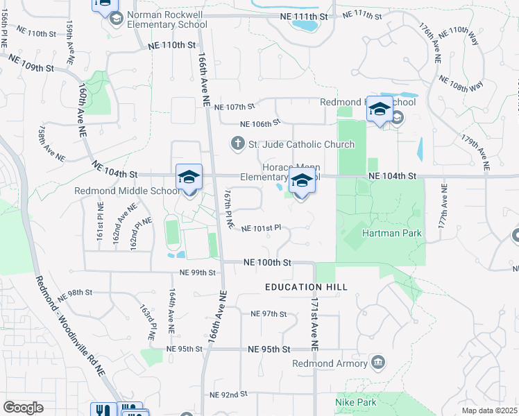 map of restaurants, bars, coffee shops, grocery stores, and more near 23870 Northeast 102nd Place in Redmond