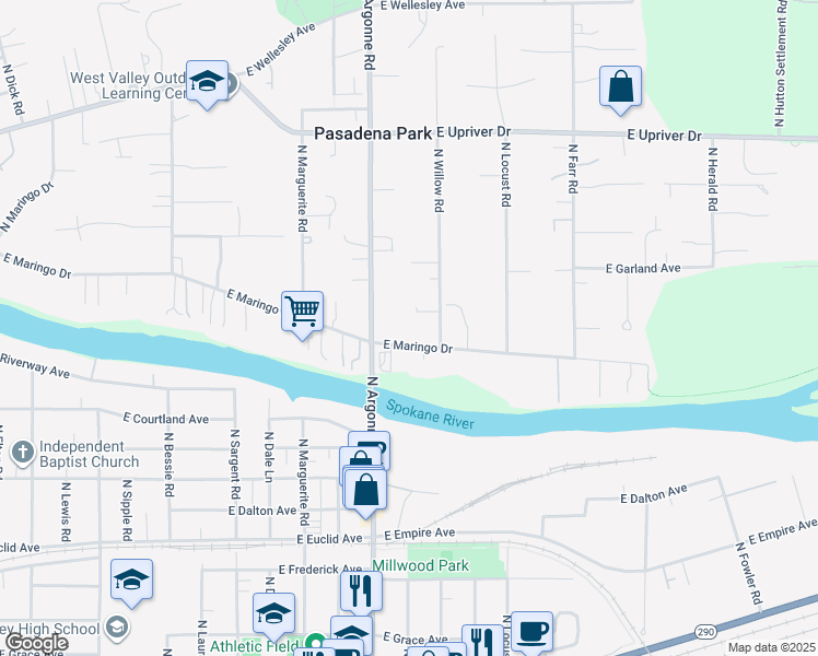 map of restaurants, bars, coffee shops, grocery stores, and more near in Spokane County