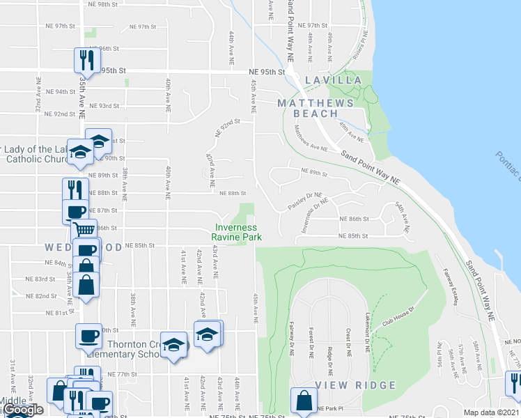 map of restaurants, bars, coffee shops, grocery stores, and more near 8617 45th Avenue Northeast in Seattle