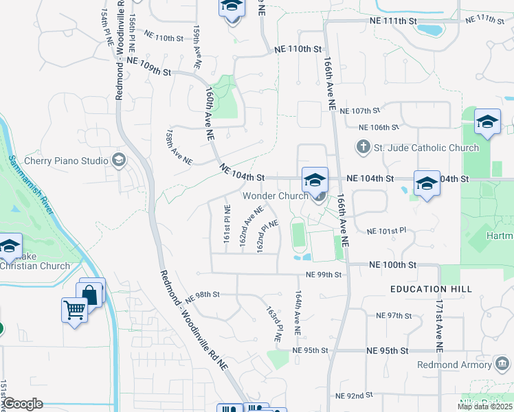 map of restaurants, bars, coffee shops, grocery stores, and more near 10334 162nd Place Northeast in Redmond
