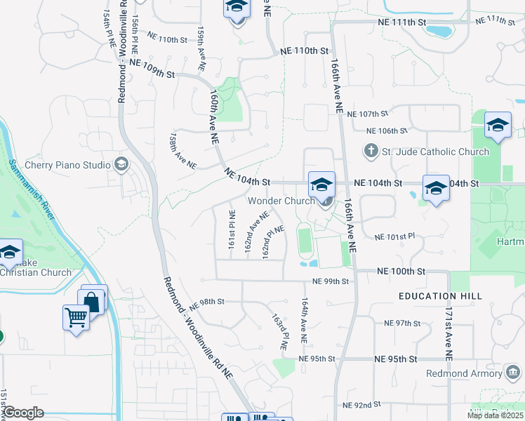 map of restaurants, bars, coffee shops, grocery stores, and more near 10334 162nd Place Northeast in Redmond