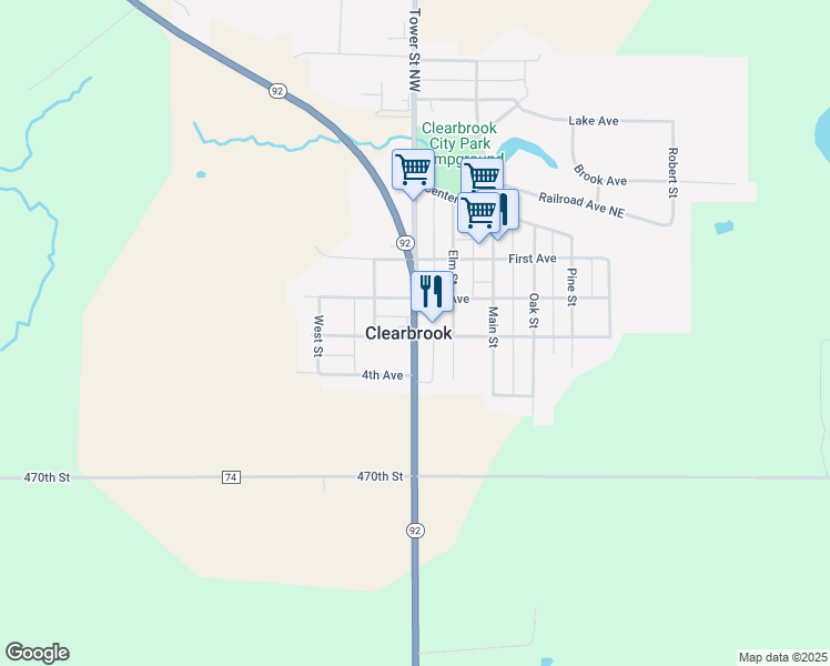 map of restaurants, bars, coffee shops, grocery stores, and more near in Clearbrook