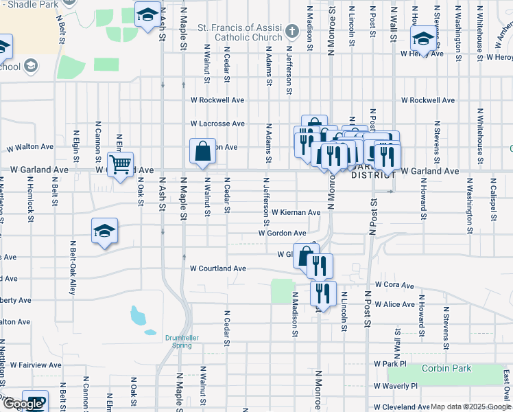 map of restaurants, bars, coffee shops, grocery stores, and more near 1211 West Providence Avenue in Spokane
