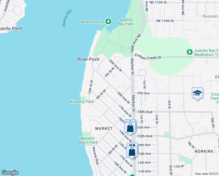map of restaurants, bars, coffee shops, grocery stores, and more near 815 18th Avenue West in Kirkland