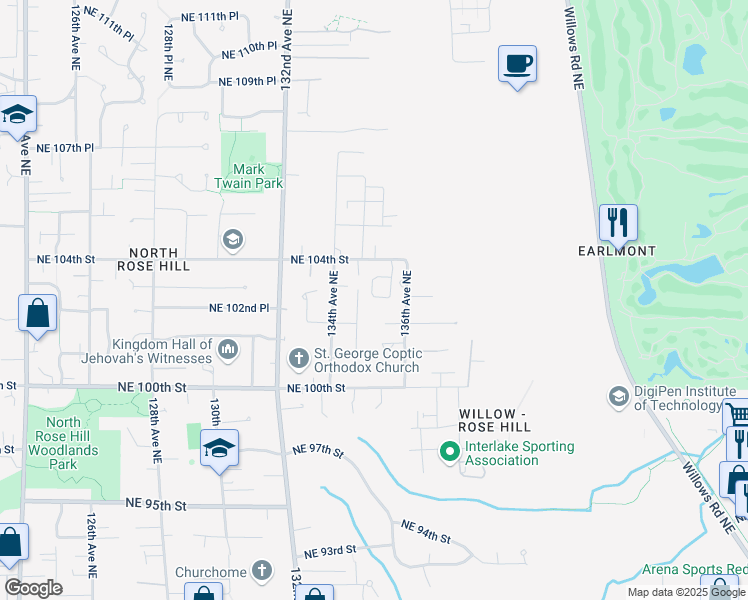 map of restaurants, bars, coffee shops, grocery stores, and more near 10312 134th Place Northeast in Kirkland