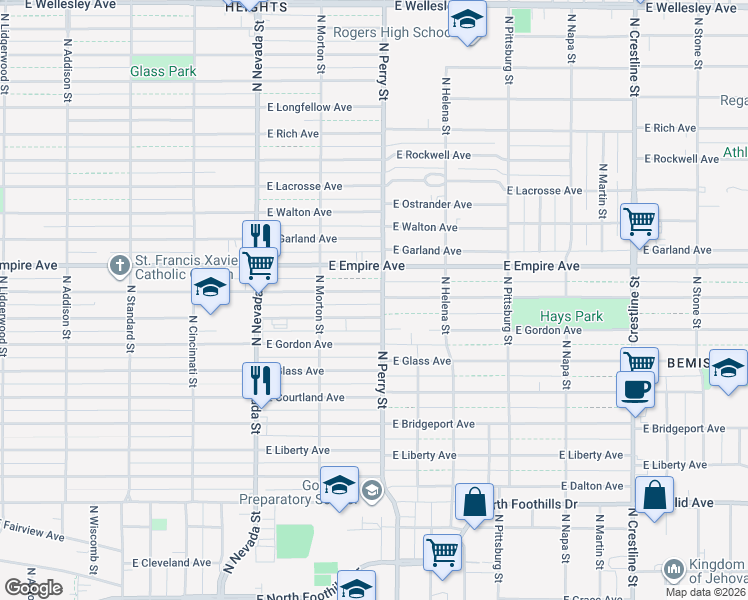 map of restaurants, bars, coffee shops, grocery stores, and more near 1323 East Providence Avenue in Spokane