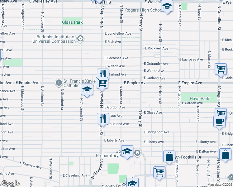 map of restaurants, bars, coffee shops, grocery stores, and more near 1123 East Providence Avenue in Spokane