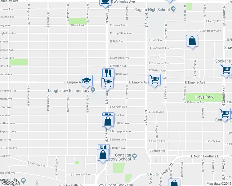 map of restaurants, bars, coffee shops, grocery stores, and more near 1015 East Providence Avenue in Spokane