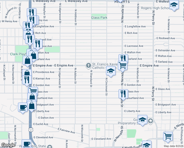 map of restaurants, bars, coffee shops, grocery stores, and more near 603 East Providence Avenue in Spokane