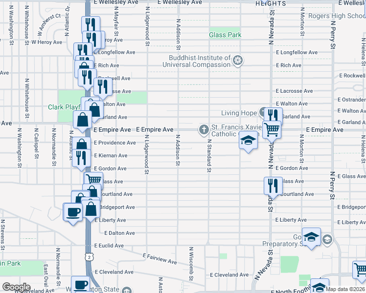 map of restaurants, bars, coffee shops, grocery stores, and more near 427 East Providence Avenue in Spokane
