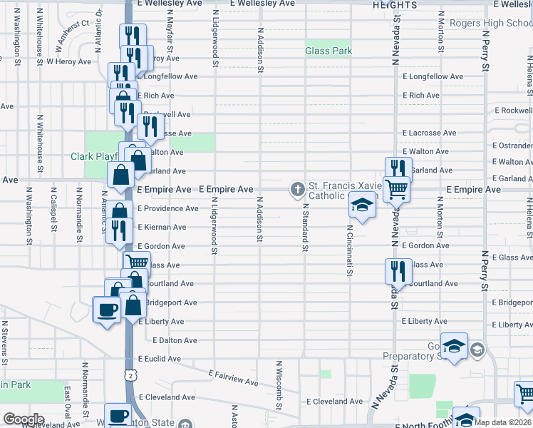 map of restaurants, bars, coffee shops, grocery stores, and more near 427 East Providence Avenue in Spokane