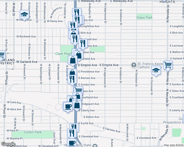 map of restaurants, bars, coffee shops, grocery stores, and more near 111 East Providence Avenue in Spokane