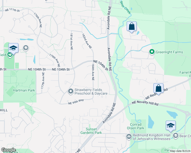 map of restaurants, bars, coffee shops, grocery stores, and more near 10322 184th Avenue Northeast in Redmond