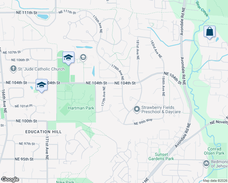 map of restaurants, bars, coffee shops, grocery stores, and more near 17724 Northeast 103rd Court in Redmond