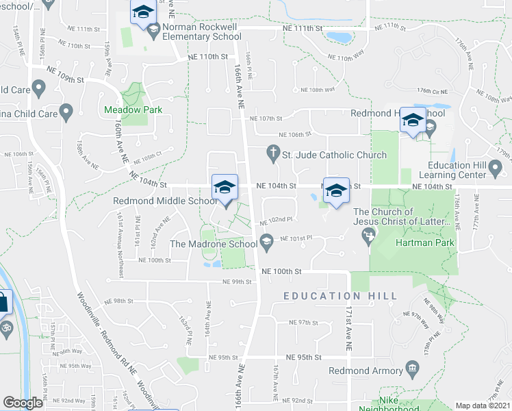 map of restaurants, bars, coffee shops, grocery stores, and more near 10235 167th Place Northeast in Redmond