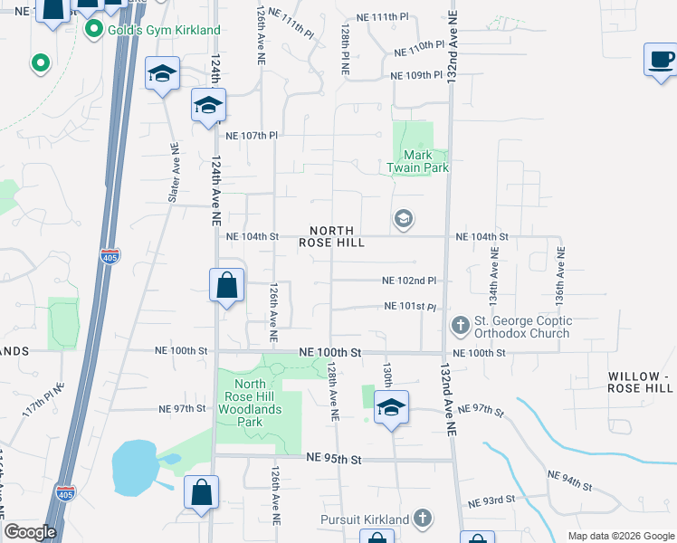 map of restaurants, bars, coffee shops, grocery stores, and more near in Kirkland