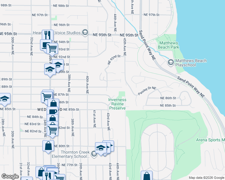 map of restaurants, bars, coffee shops, grocery stores, and more near 4226 Northeast 88th Street in Seattle