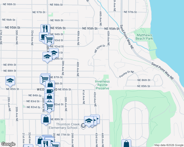 map of restaurants, bars, coffee shops, grocery stores, and more near 4054 Northeast 88th Street in Seattle