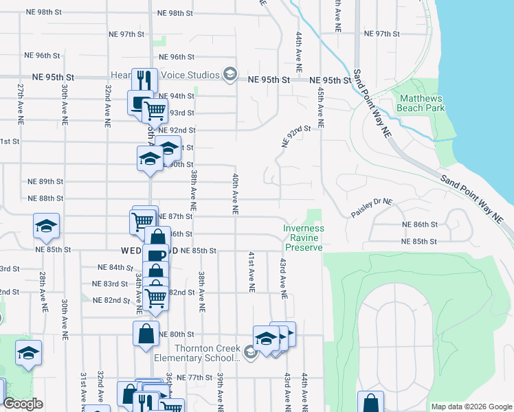 map of restaurants, bars, coffee shops, grocery stores, and more near 4018 Northeast 88th Street in Seattle